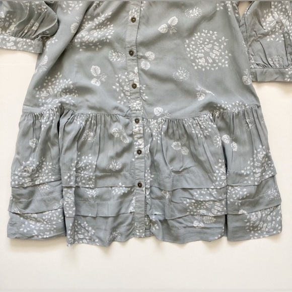 Anthropologie Holding Horses grey floral button up 3/4 sleeve boho tunic dress - Picture 4 of 9